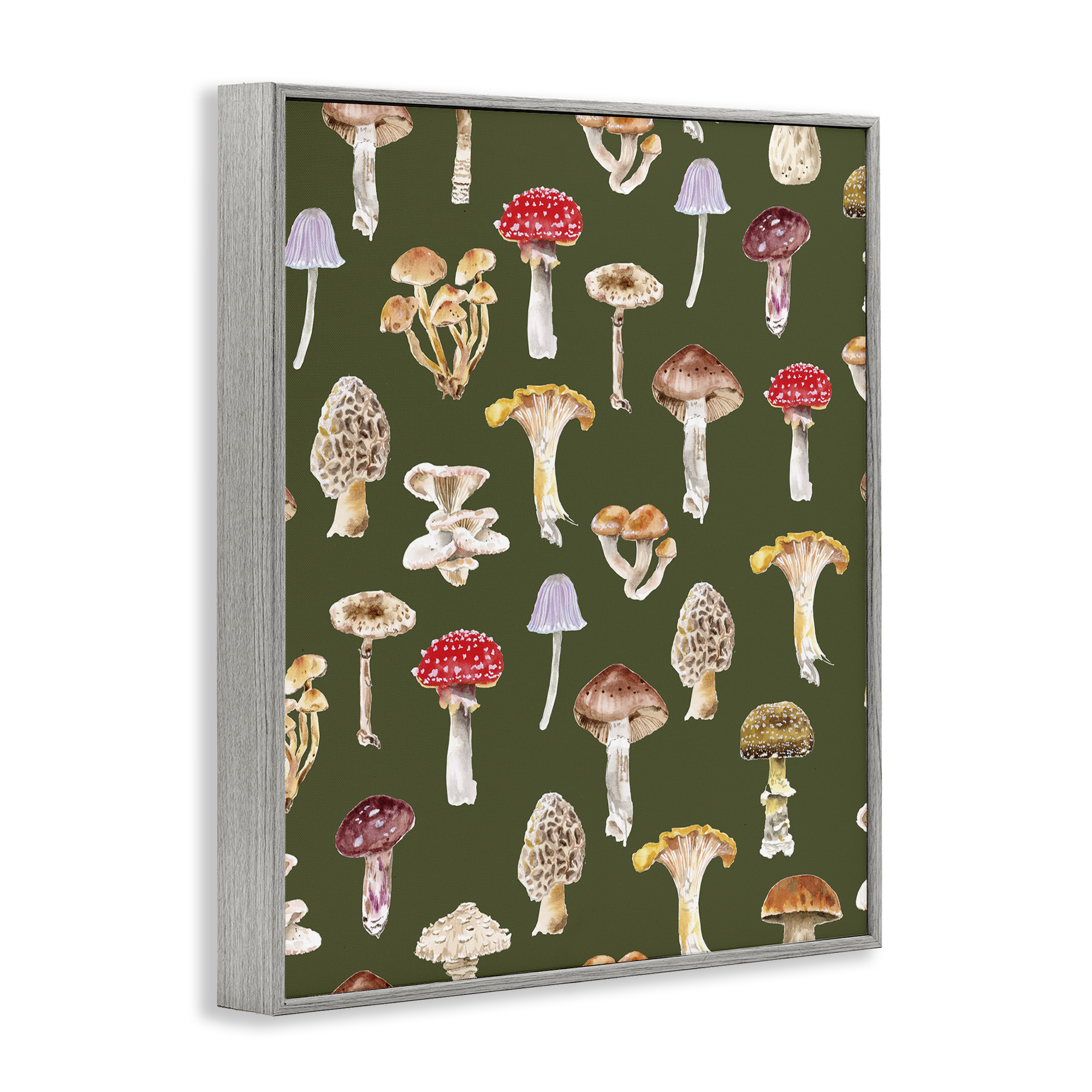 Stupell Industries Mushrooms Repeating Pattern Botanical & Floral Painting Gray Framed Art Print Wall Art, 11 x 14