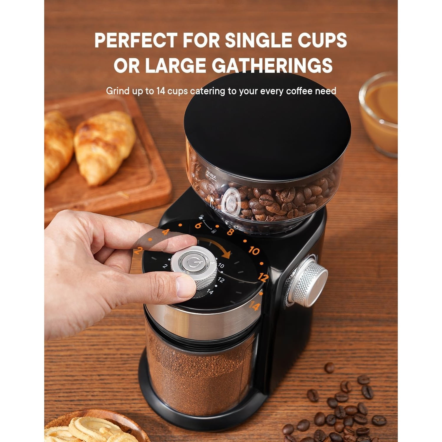 Electric Burr Coffee Grinder 2.0, Adjustable Burr Mill with 16 Precise Grind Setting for 2-14 Cup, Black