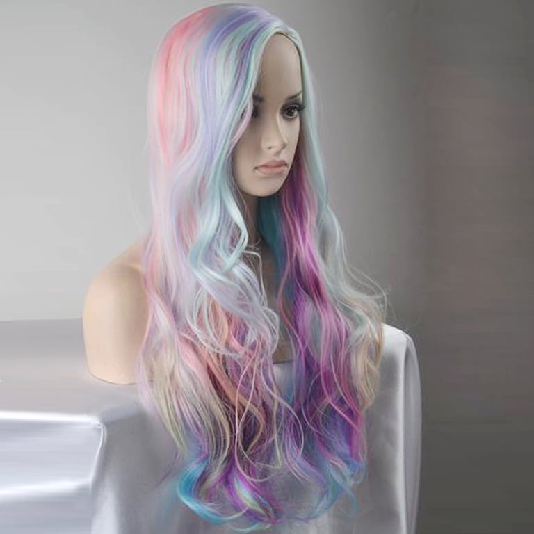 RightOn Long Curly Rainbow Wig Multi-Color Charming Full  display picture 2