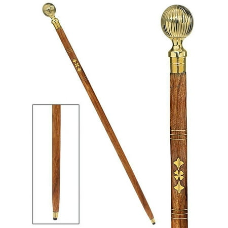 Design Toscano Collectible Authentic Polished Brass Gentleman's Walking Stick: Fluted Sphere