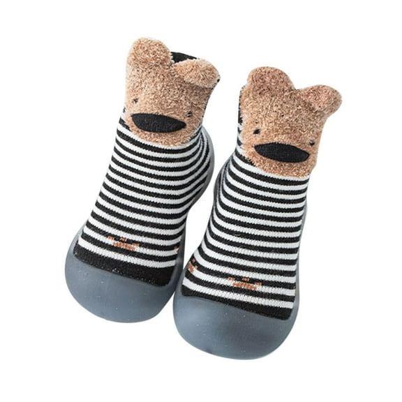 Baby Shoes Size 19 For 0 Months-6 Months Boys Animal Cartoon Socks Warmthe Floor Socks Non Slip Prewalker Toddler Sneakers Black