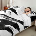 thumbnail image 4 of Manfei Abstract Brushstroke Queen Sheets, Black and White Queen Sheet Sets, Black Reversible 4-Piece1 Flat Sheet + 1 Fitted Sheet + 2 Pillowcases, 4 of 6