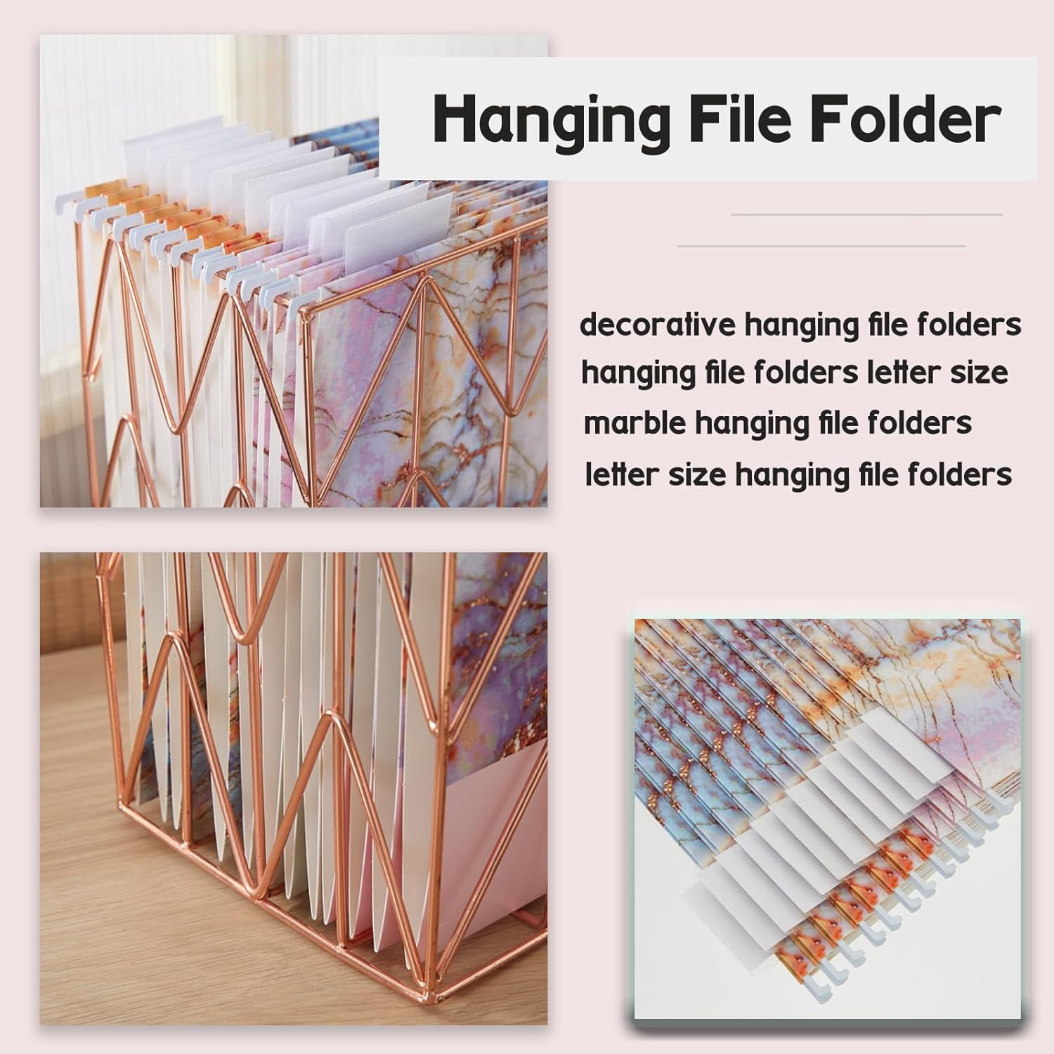 Y YOMA 12 Pack Hanging File Folders Filing Cabinet Organizer Letter Size 1/5 Cut Adjustable Tabs Decorative for Home Office School Classroom,Marble
