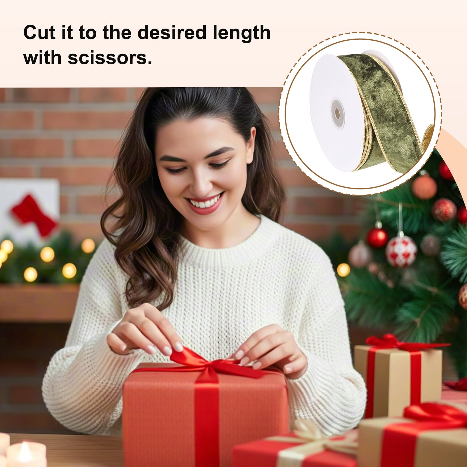 Uxcell Velvet Wired Ribbon, (1.6 Inch x 10 Yards, 2 Pcs)(Light Green) Velvety Gold Crushed Ribbons Gift Wrapping Binding, Suit For- Crafts/Bow/Wreaths/Christmas Tree Decoration