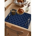 thumbnail image 3 of Placemats 1 Pack, Navy Blue Woven Placemat, Linen Place Mats for Kitchen/Dining Tables, Geometric Leaf Diamond Plaid Abstract Check Washable Table Mats for Party, 3 of 8