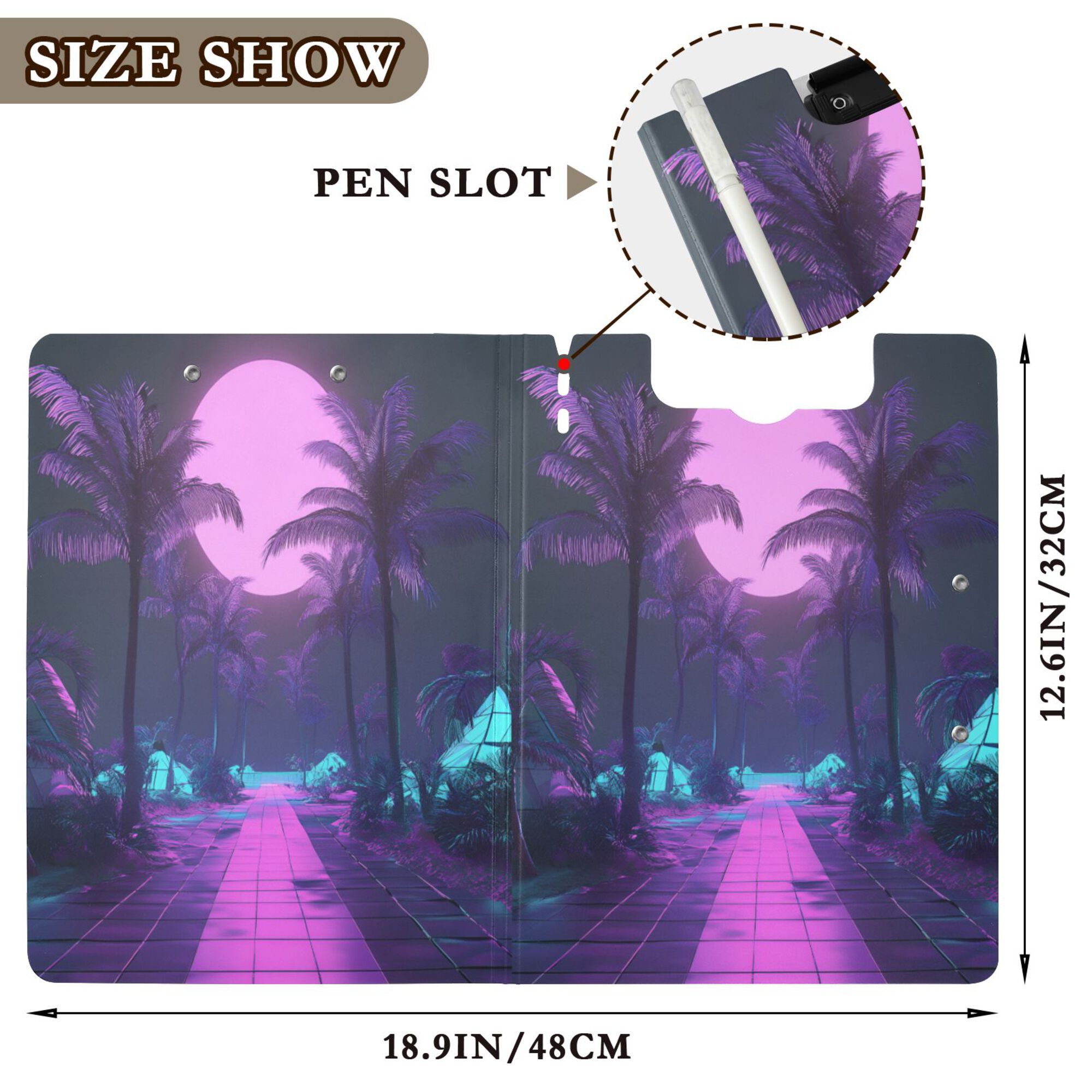 FORMRS A4 Clipboard Folder with Pen Holder Horizontal Foldable School Office Binder, Pink Neon Road