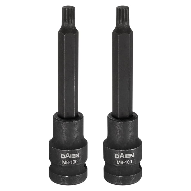 Uxcell 2pcs M8 Triple Square Bit Socket 100mm/3.94" Length 1/2" Square Drive 12 Point Spline Extension Impact Bit Power Nut Driver Set S2 Steel Socket Ratchet Wrench Bits, Black