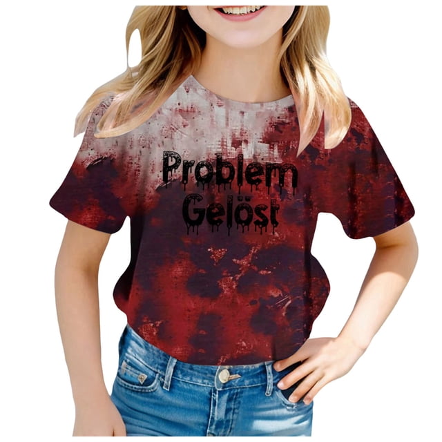 2DXuixsh Chemises Filles Enfants Filles T-Shirt Imprimé Rétro Manches Courtes Col Rond Décontracté Ample Basique Hauts Tenues Automne Rose Taille 110