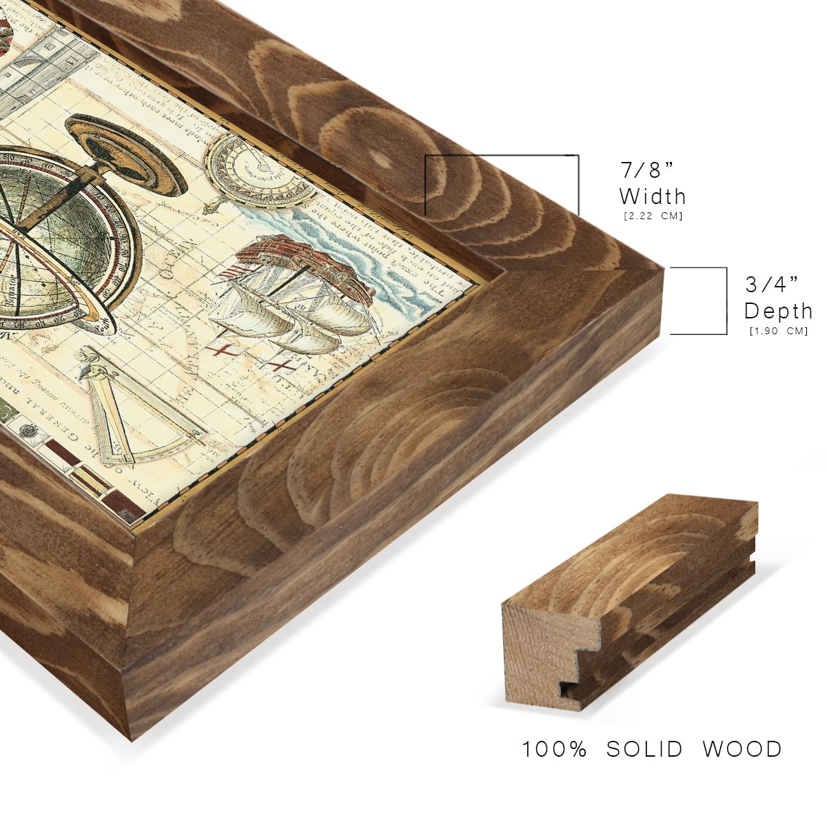 Nautical Map II -Framed Print w/glass-Walnut