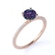 thumbnail image 3 of JeenMata Anillo de Compromiso Clásico con Solitario Pavé de Alejandrita y Moissanita de Corte Redondo de 1 Quilate Creado en Laboratorio en Oro Rosa de 18 K sobre Plata, 3 of 4