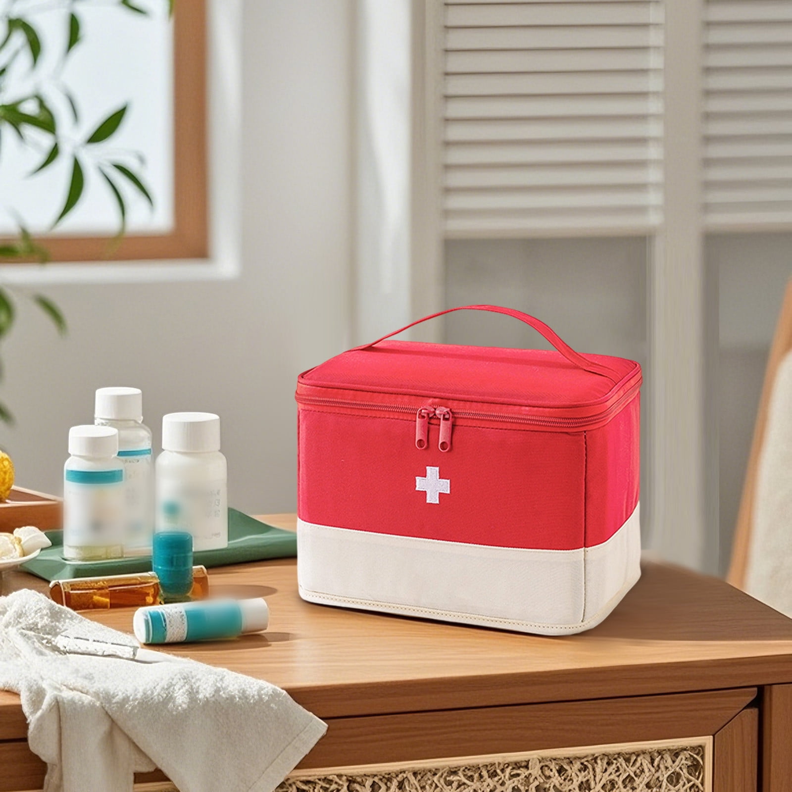 Empty First Aid Bag - Red Medical Trauma Emergency Storage Organizer for First Responder Kits, Car, Travel, Home, Office & Outdoor Use, Compact Medicine Pouch