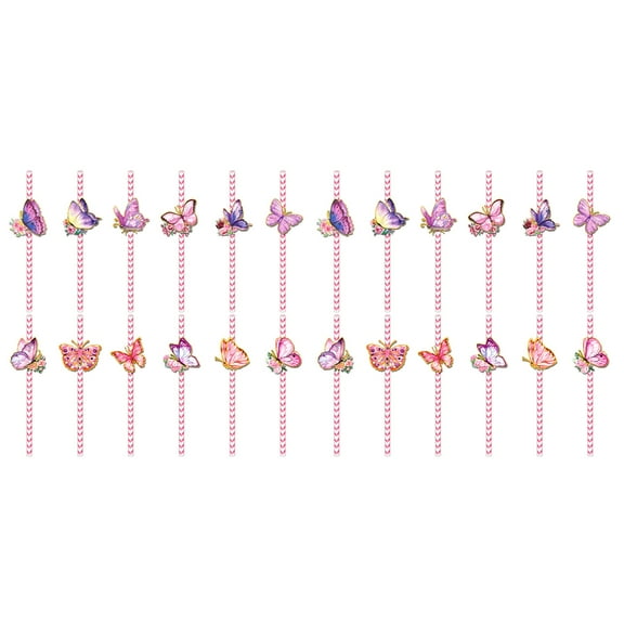 24pcs Biodegradable Butterfly Paper Straw for Kids and Adults Parties Supplies