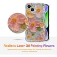 thumbnail image 2 of Case for iPhone 14, Colorful Retro Oil Painting Printed Flower Laser Beam Glossy Pattern Cute Curly Waves Border Exquisite Phone Cover Stylish Durable TPU Protective Case for Girls Women-Green, 2 of 18