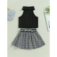 thumbnail image 4 of Wassery Kids Girl Summer Outfit Ribbed Sleeveless Tank Tops and Elastic Plaid Pleated Skirt Set for 3T 4T 5T 6T 7T Little Girls, 4 of 8