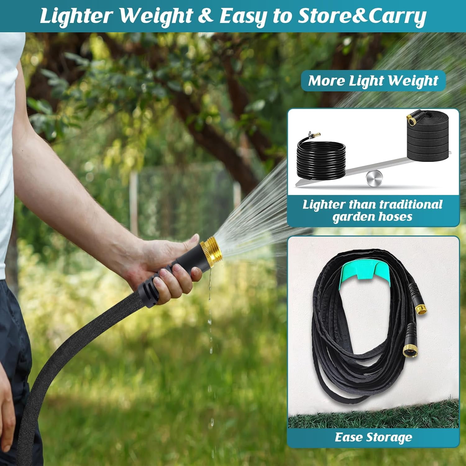 75ft Non-Expanding Garden Hose with 3/4" Fittings, Lightweight Water Pipe for Lawn, Car, and Plant Watering