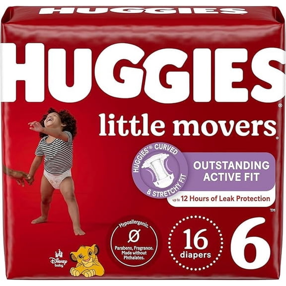 Huggies Size 6 Diapers, Little Movers Baby Diapers, Size 6 (35 lbs), 16 Count