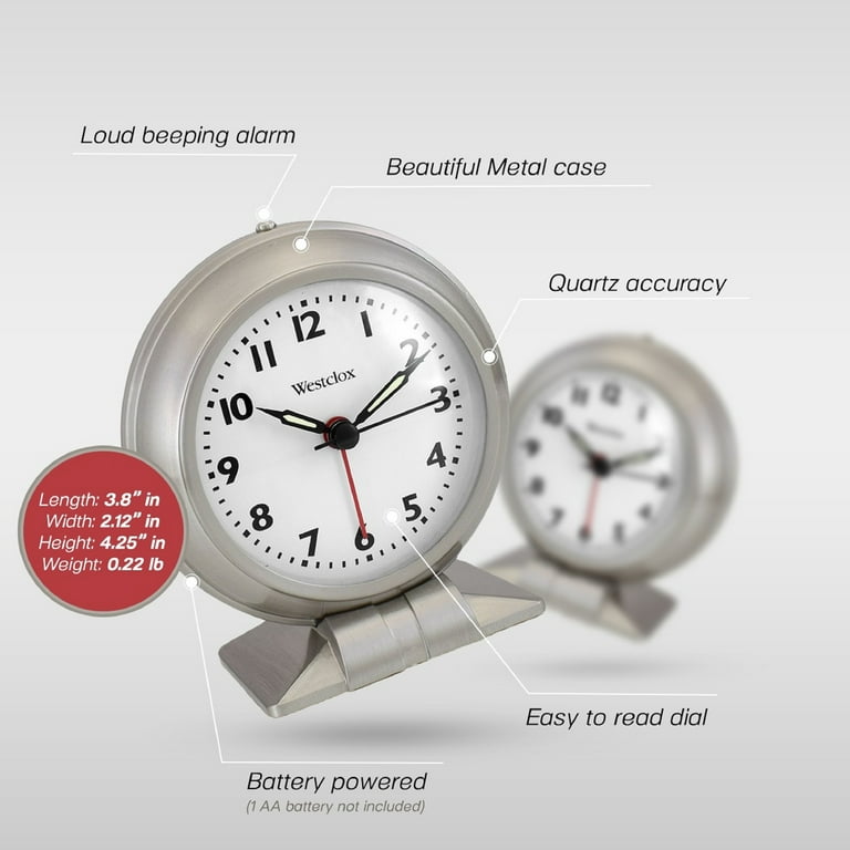Westclox Silver Metal Analog Alarm Clock - Sleek and Elegant