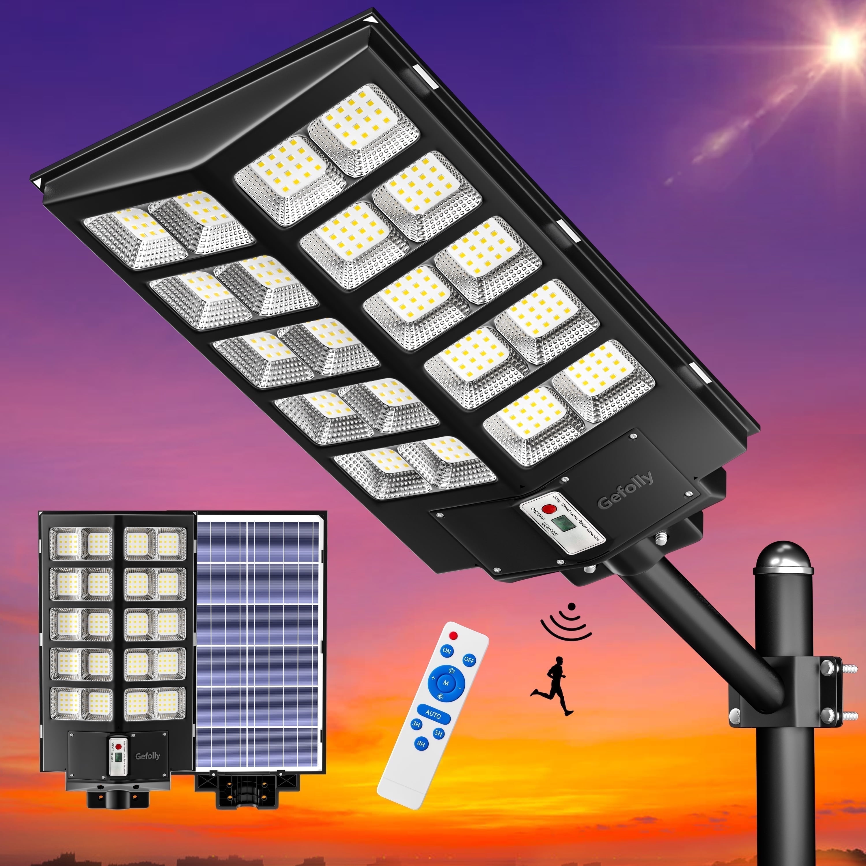 Gefolly 11500W Solar Street Lights Outdoor, Security Flood Lights ,Solar Dusk to Dawn Lights Outdoor with Motion Sensor
