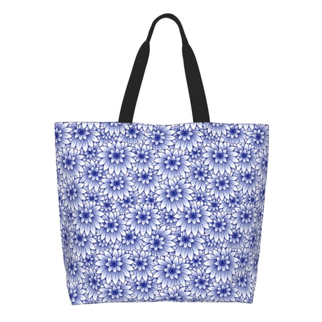 Easygdp Blue And White Flowers Bolsas Tote para Mujer, Bolsos de Hombro para Viaje, Bolsos de Mano de Gran Capacidad para Compras y Trabajo