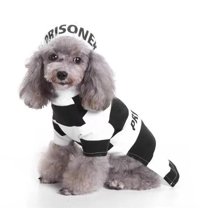 Striped Retro Inmate Prisoner Pet Dog Costume Uniform, Black & White - Extra Small