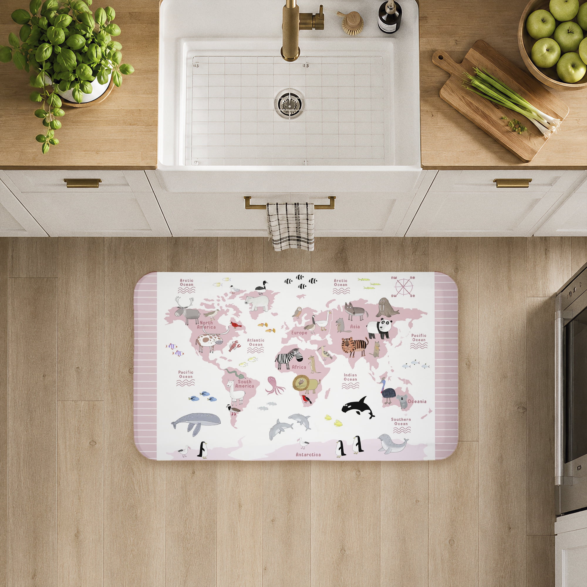 Stupell Industries Explore World Animals Pink Printed Anti-Fatigue Floor Mat, design by Carla Daly