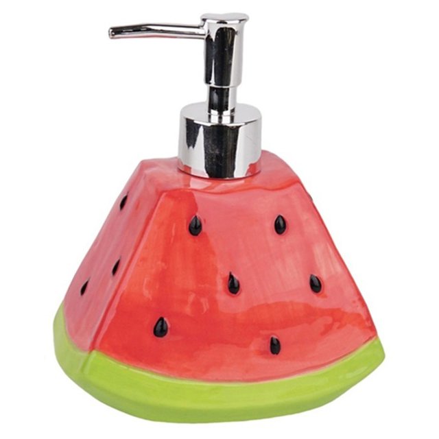 Dispensador de jabón Botella de loción de sandía Dispensador de líquido de cerámica Decoración de baño, 15 oz