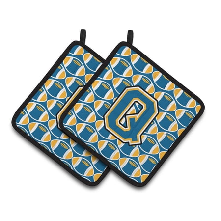 Letter Q Football Blue and Gold Pair of Pot Holders