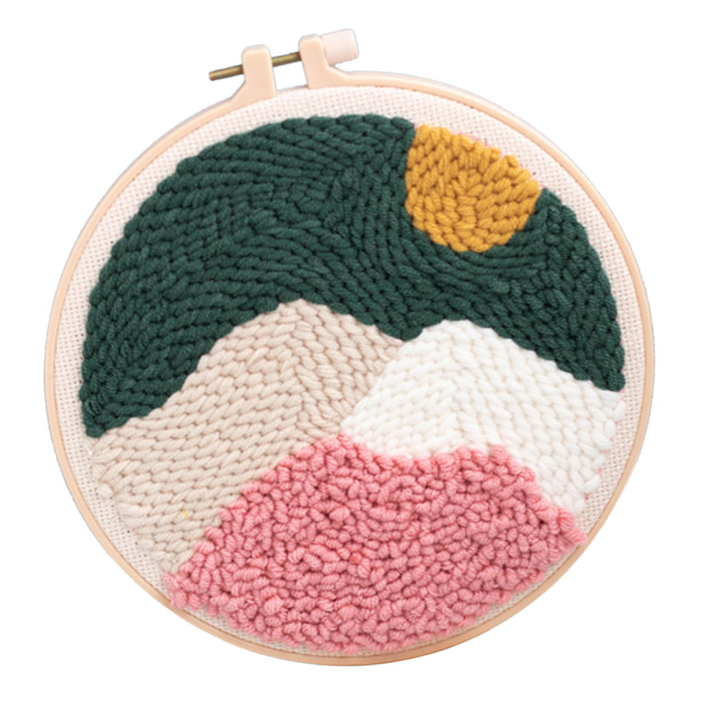 Punch Needle Embroidery Kit Soft Yarn 20cm Embroidery Hoop Landscape Scenery 