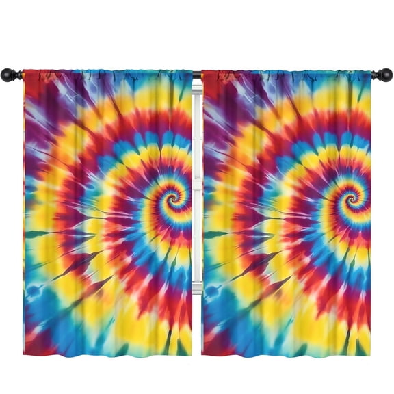 Blackout Kids Curtains,Red and Yellow Tie Dye Pattern Children's Insulated Curtains Set Of 2,Bedroom Essentials,Toddler Room Decor 52"x84"
