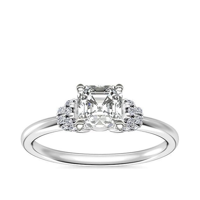 0.65 Carat Excellent Asscher Cut Real Diamond New Design Solitaire Ring for Wedding Solid 18K White Gold Size 11