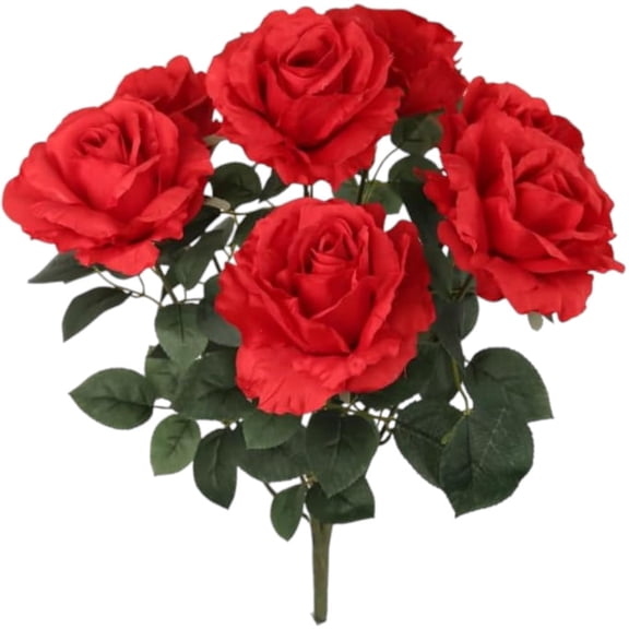 Artificial Red Rose Bush – 20 Inch Lifelike Silk Flowers with 7 Blooms for Home, Office, Wedding & Event Decor