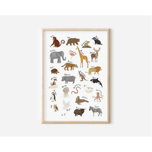 Nordic Retro Alphabet Number Poster And Prints Children's Room Decor Cartoon Animal Plant Tool Wall Art Canvas Painting50 x 70 cm (without frame),05