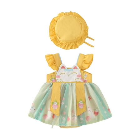 

Children Girls Bodysuit Sleeveless Cartoon Printed Embroidery Cute Toddler Baby Playsuits Bodysuits Gifts To Child