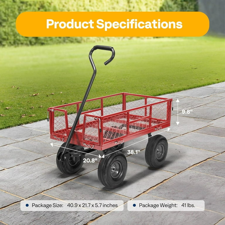 SPECSTAR Heavy Duty 880 lbs Mesh Steel Garden Cart, Foldable