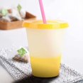 thumbnail image 3 of 16oz Color changing cups Plastic cups Reusable with lids and straws,Color changing stadium cup Coffee cup Party Cup Summer cups for parties and gifts,Set of 5, 3 of 3