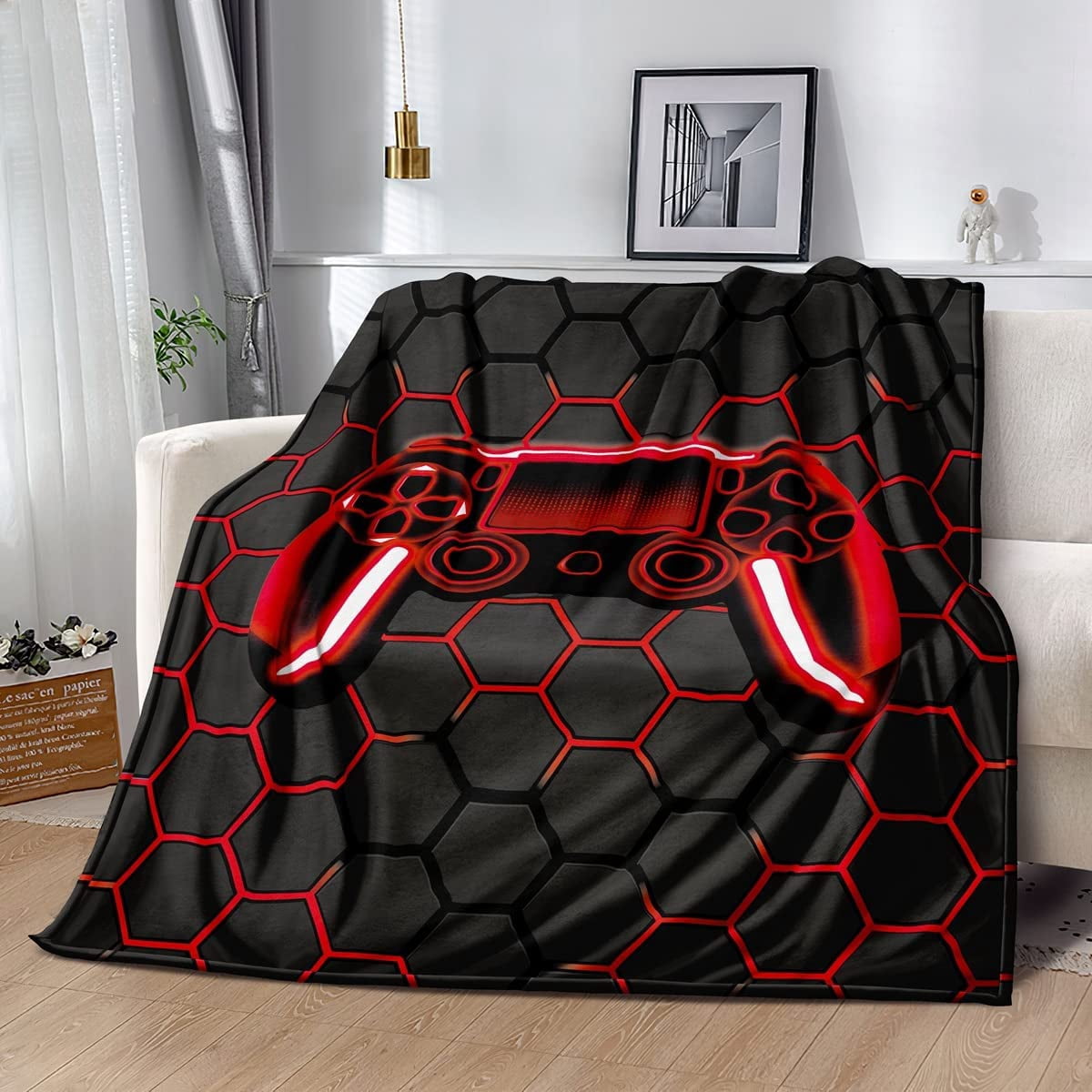 Honeycomb Gaming Blanket for Boys Fleece Cozy Geometric Honeycomb Throw Blanket Video Games Bed Blanket forTeens Kids Game Room Decor Blanket for Bedroom Couch Birthday Gift Blanket(60"x50")