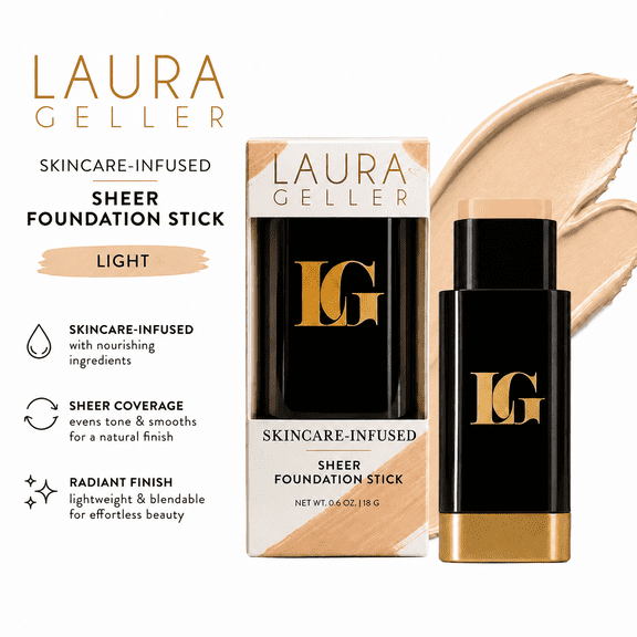 Laura Geller Sheer Foundation Stick for Light Skin, Sheer Coverage, Radiant Finish, Light, 0.6 oz