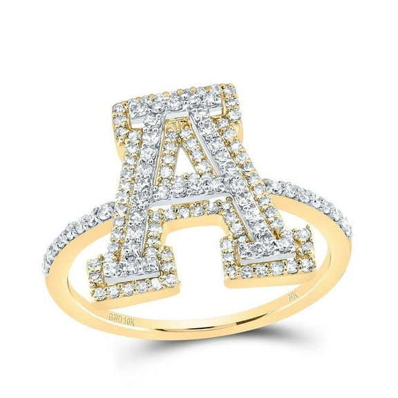 10kt Yellow Gold 1/2 Cttw Diamond Fashion Initial "A" Ladies Wedding Engagement Anniversary Ring, Women Size: 5-9