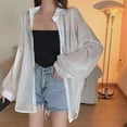 thumbnail image 4 of Women Casual Chiffon Sheer Blouses Long Sleeve Lapel Collar Button Down Loose Shirts Tops Sunscreens Outwear, 4 of 8