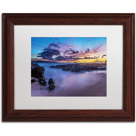 Trademark Fine Art 'Beach at Dusk' Canvas Art by Pierre Leclerc, White Matte, Wood Frame