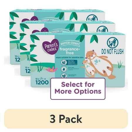 (3 pack) Parents Choice Fragrance-Free Baby Wipes, 1200 Count (Select for More Options)