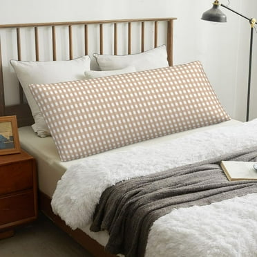 Brown Gingham Body Pillow Cover with Zipper, Cooling body pillow pillowcase for Hot Sleepers, Long Pillow Case for Bed and Sofa
