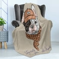 thumbnail image 4 of Dog Soft Flannel Fleece Throw Blanket, Cartoon Bulldog with Cap and Scarf French Fashion Style Hipster Dog Lovers Print, Cozy Plush for Indoor and Outdoor Use, 50" x 60", Tan and Brown, by Ambesonne, 4 of 5