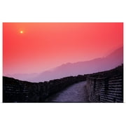 Great BIG Canvas | Rolled Richard Maschmeyer Poster Print entitled China, Mu Tian Yu, The Great Wall Of China, Bright Red Sky And Distant Moon
