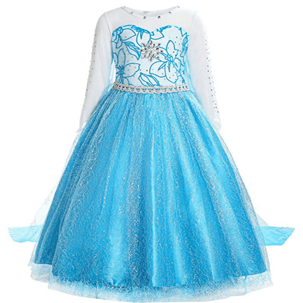 DecStore Costume da Elsa per Bambine Costume da Principessa per Halloween Set da Principessa Elsa Corona Bacchetta 