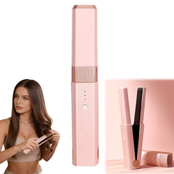 EXLEAF Cordless Hair Straightener 2 in 1 Portable Mini Ceramic Flat Iron and Curler Usb-C Rechargeable Travel Straightener Lock in Moisture&Shine 3 Levels Adjustable,Pink
