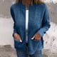 thumbnail image 1 of Chaqueta y abrigo informal de manga larga sin capucha para mujer, chaqueta de punto a rayas con botones de color liso y bolsillo con cremallera, cárdigan de manga larga, blusa para mujer, 1 of 7