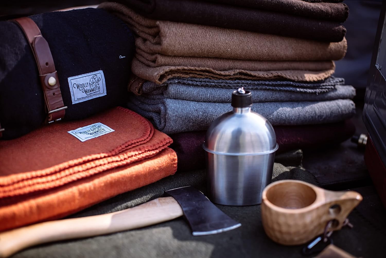 Woolly Mammoth Woolen Co. | Extra Large Merino Wool Camp Blanket | Perfect Outdoor Gear | Bedroll for Bushcraft, Camping, Trekking, Hiking, Survival, or Throw Blanket at The Cabin (Tan)