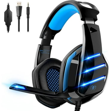 Beexcellent Gaming Headset for PS4 PS5 Switch Xbox One PC with RGB Light, Noise Canceling Mic, Surround Sound Gaming Headphones (Black Blue)