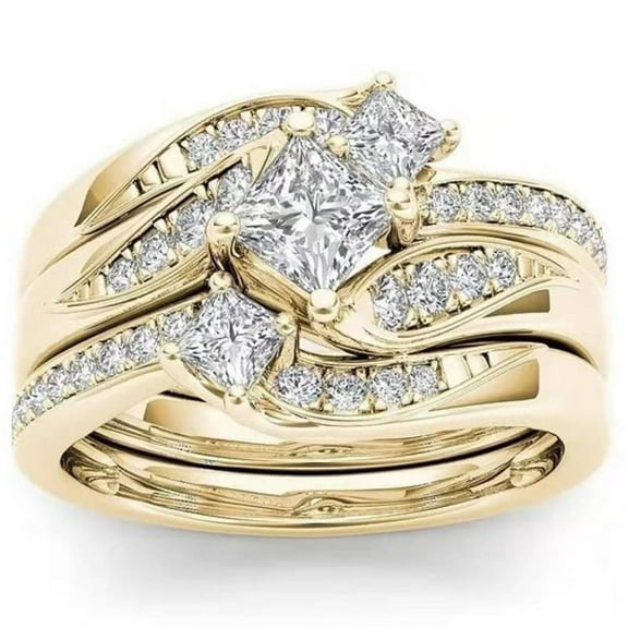 Women's Gold-Plated Artificial Diamond Micro-Inlaid Zircon Three Sets of Ring